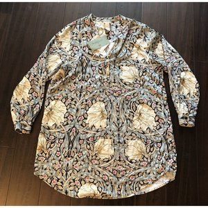 William MORRIS & Co x H&M Dress Womens 0 Blue Floral Leaves Tunic Boho NEW